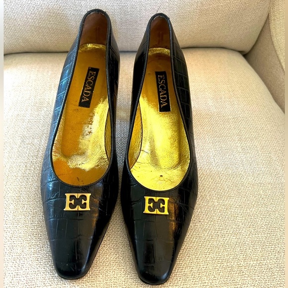 Escada Shoes - ESCADA 6.5 B reptile embossed leather with gold metallic heels